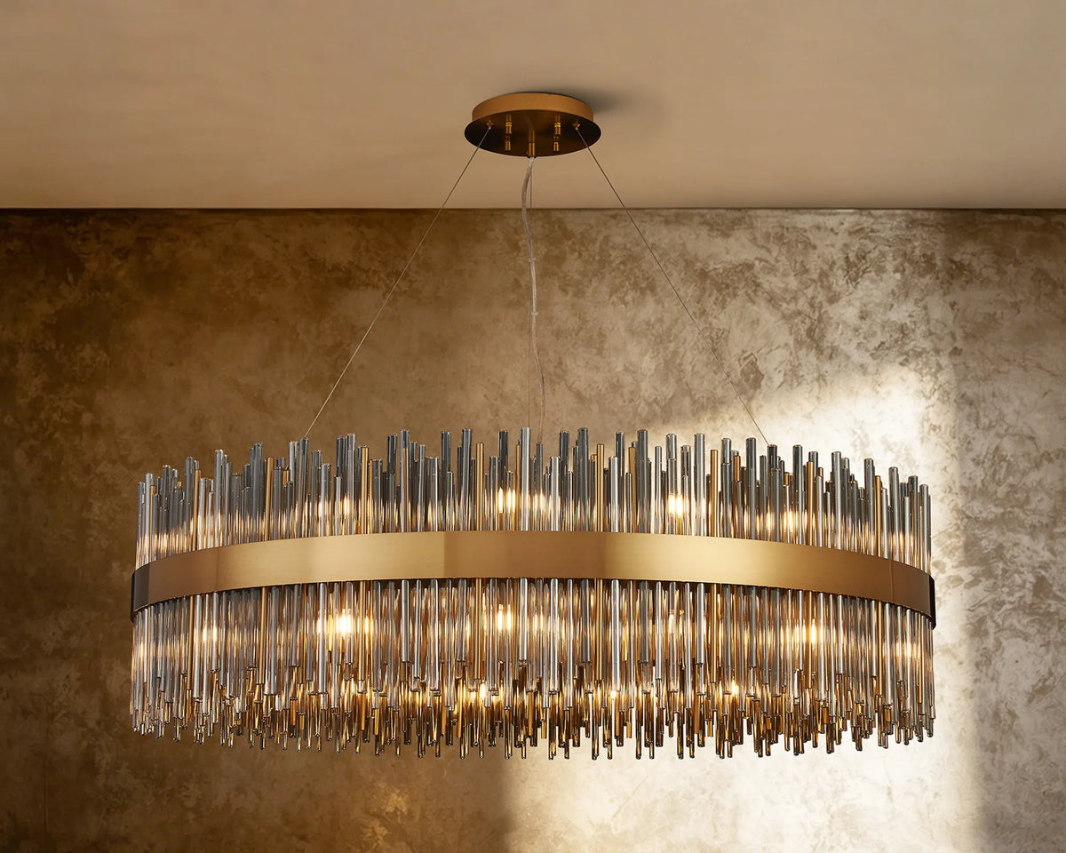 Fabula Kempton Glass Rod Round Pendant Light – Brass & Smoke