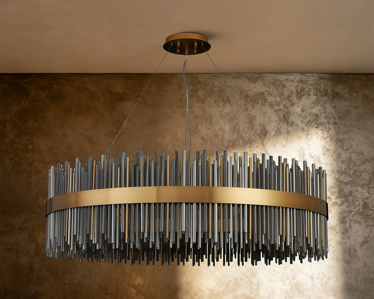 Fabula Kempton Glass Rod Round Pendant Light – Brass & Smoke
