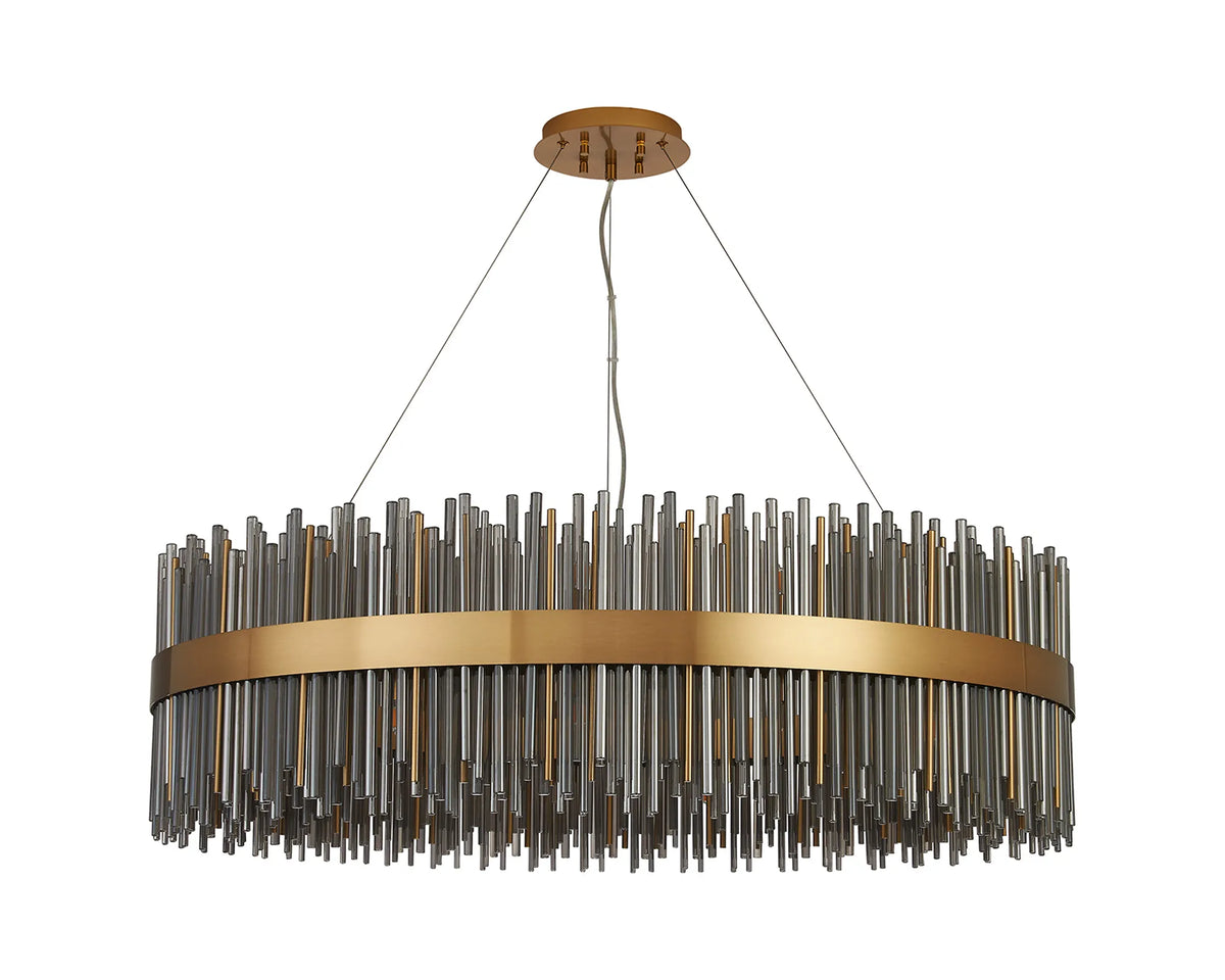 Fabula Kempton Glass Rod Round Pendant Light – Brass & Smoke