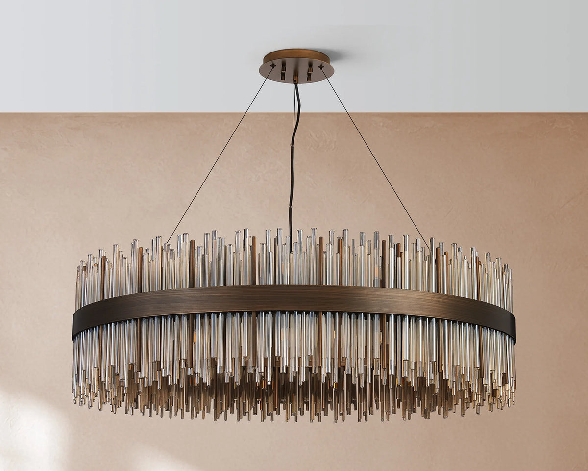 Fabula Kempton Glass Rod Round Pendant Light – Painted Matt Bronze & Cognac
