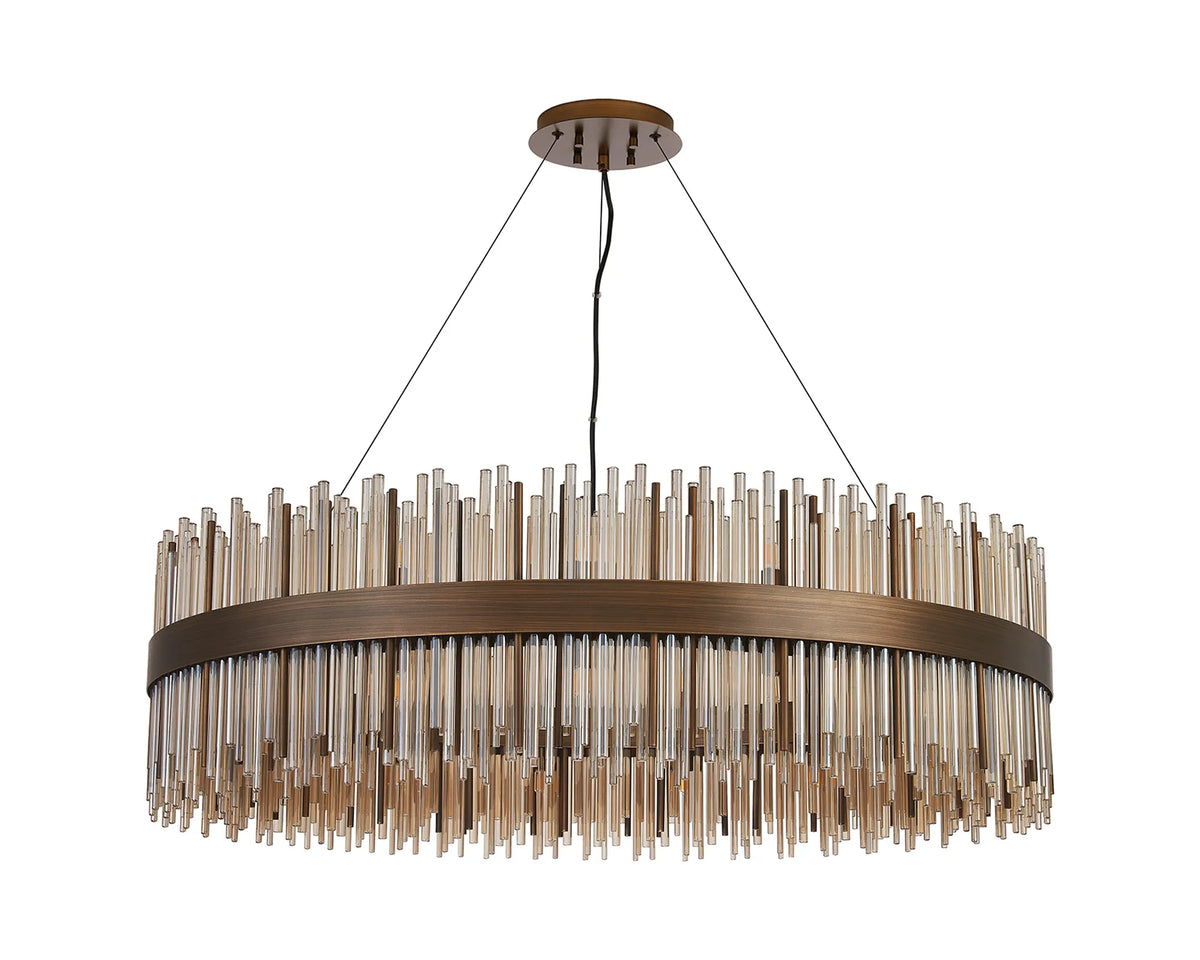 Fabula Kempton Glass Rod Round Pendant Light – Painted Matt Bronze & Cognac