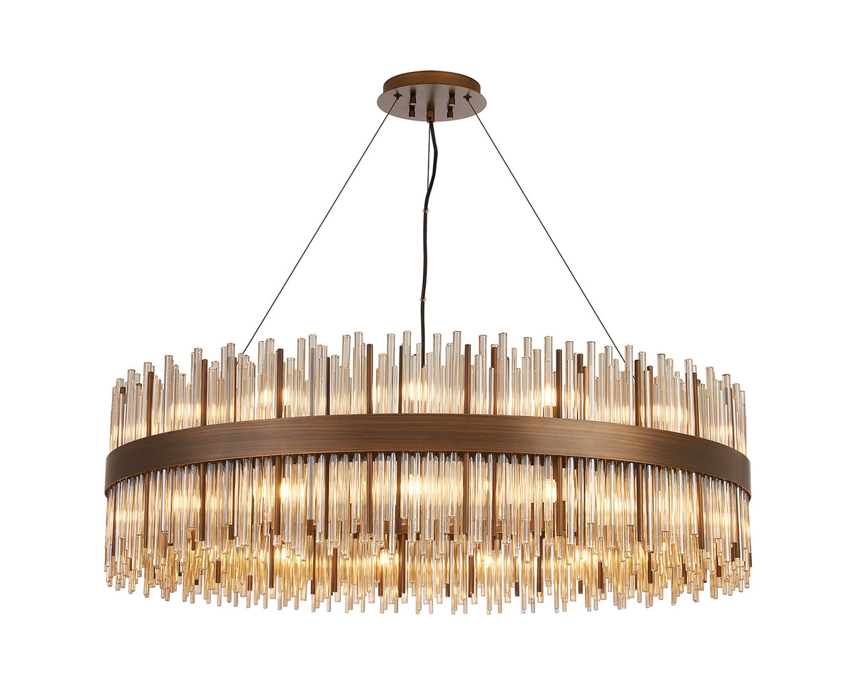 Fabula Kempton Glass Rod Round Pendant Light – Painted Matt Bronze & Cognac 100 cm