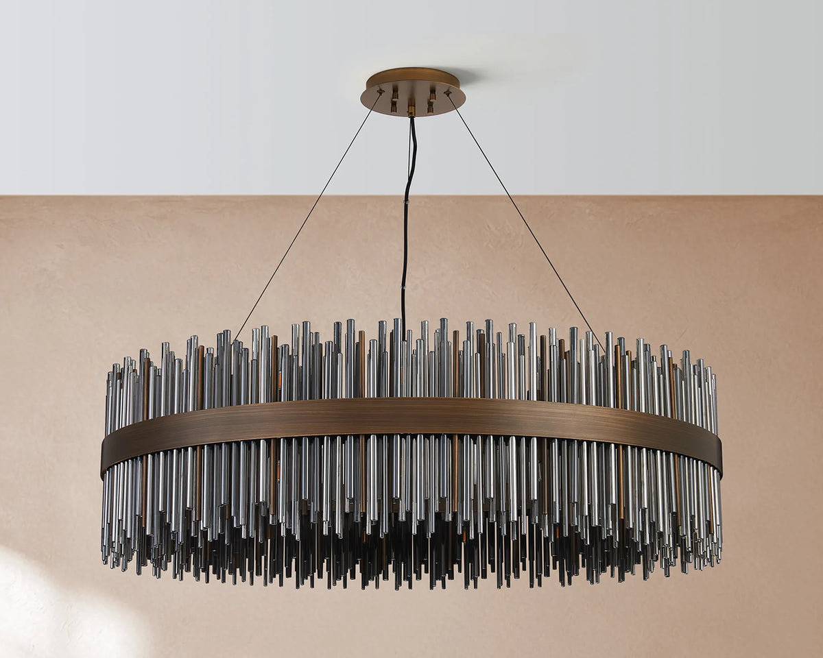 Fabula Kempton Glass Rod Round Pendant Light – Painted Matt Bronze & Smoke