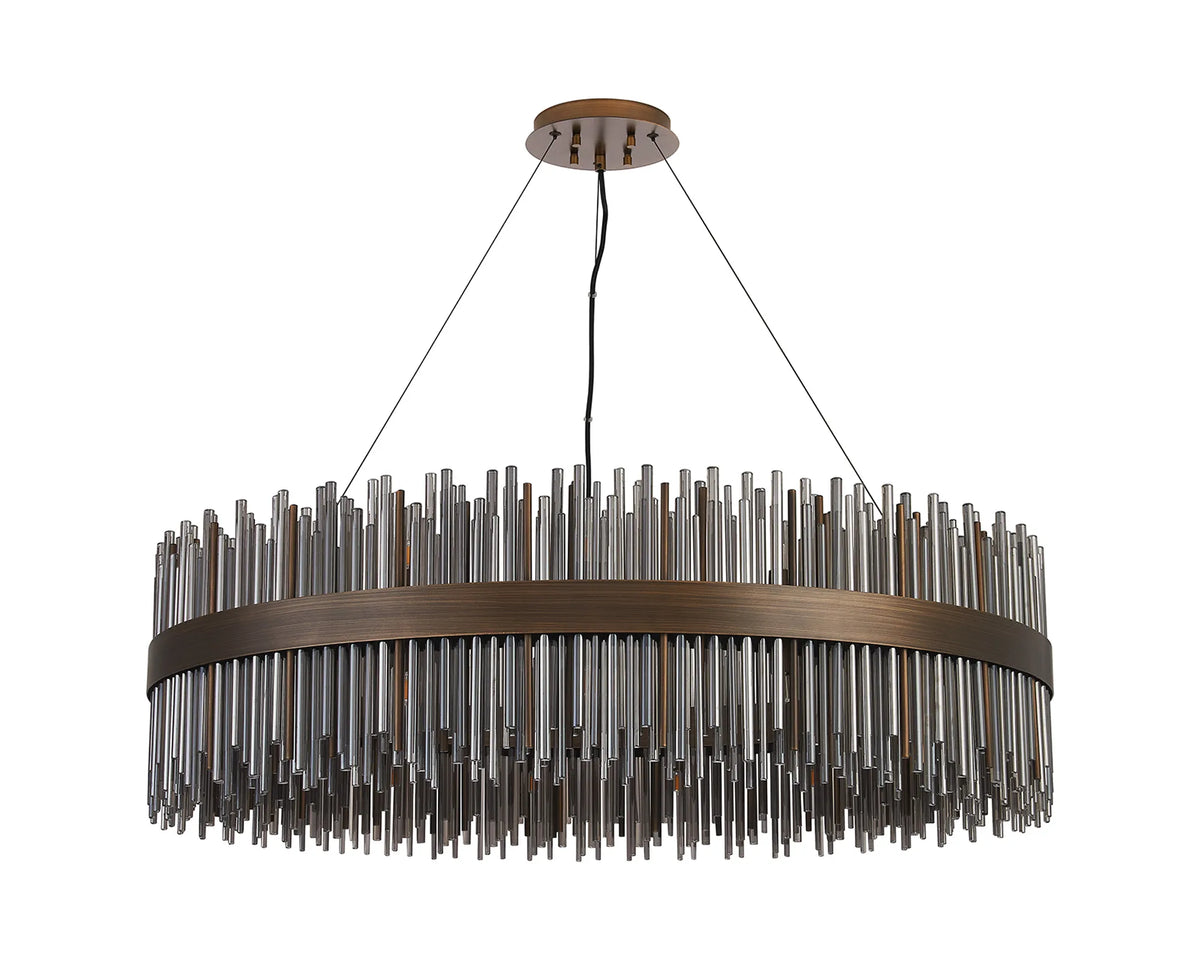 Fabula Kempton Glass Rod Round Pendant Light – Painted Matt Bronze & Smoke