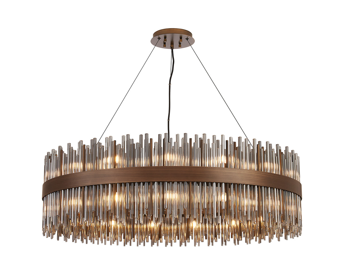 Fabula Kempton Glass Rod Round Pendant Light – Painted Matt Bronze & Smoke 100 cm