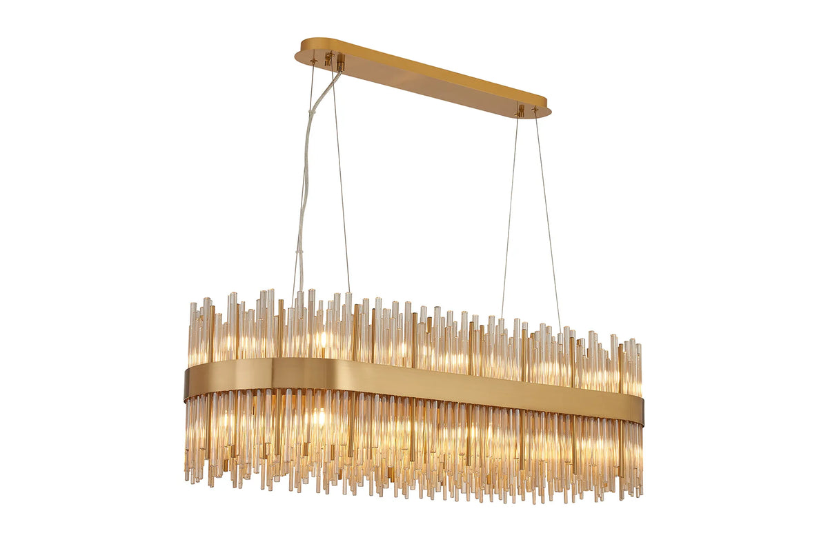 Fabula Kempton Glass Rod Oblong Pendant Light – Brass & Cognac 100 cm