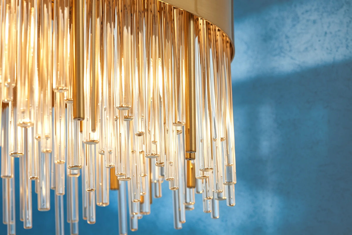 Fabula Kempton Glass Rod Oblong Pendant Light – Brass & Clear