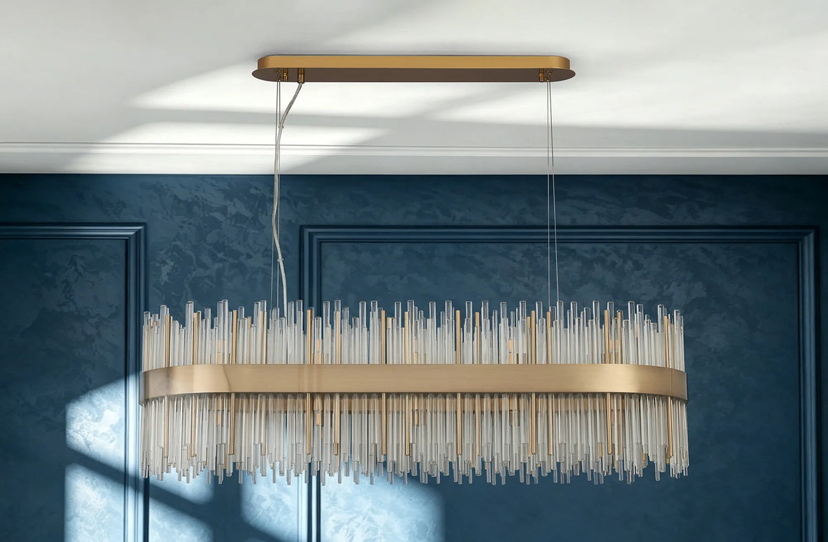 Fabula Kempton Glass Rod Oblong Pendant Light – Brass & Clear