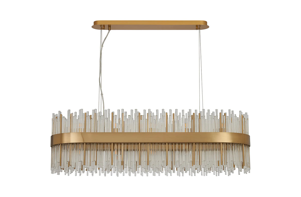 Fabula Kempton Glass Rod Oblong Pendant Light – Brass & Clear