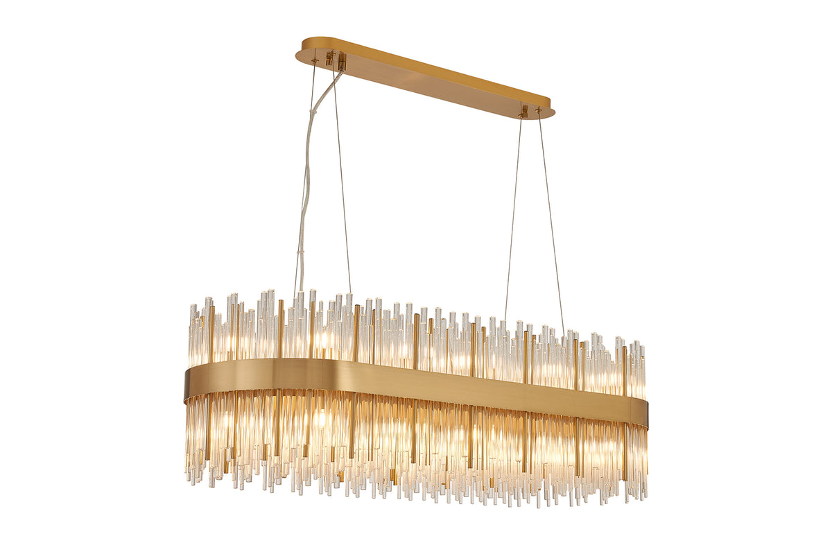 Fabula Kempton Glass Rod Oblong Pendant Light – Brass & Clear 100 cm
