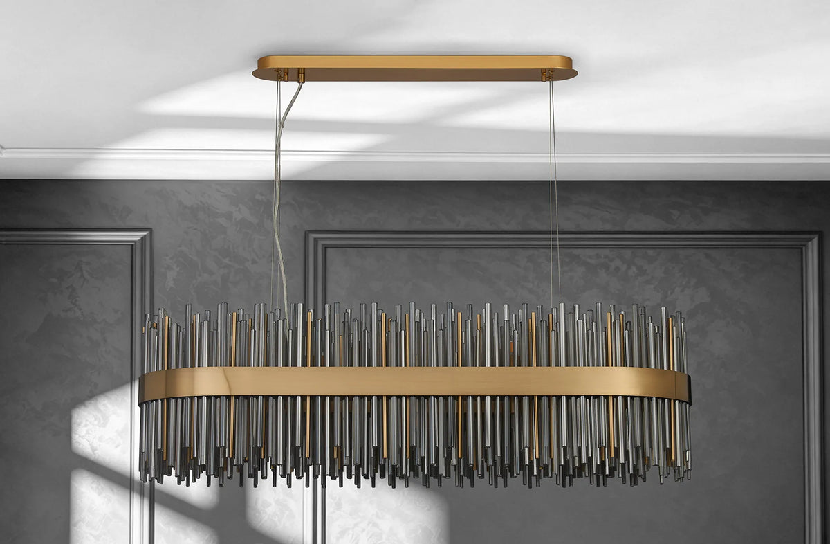 Fabula Kempton Glass Rod Oblong Pendant Light – Brass & Smoke