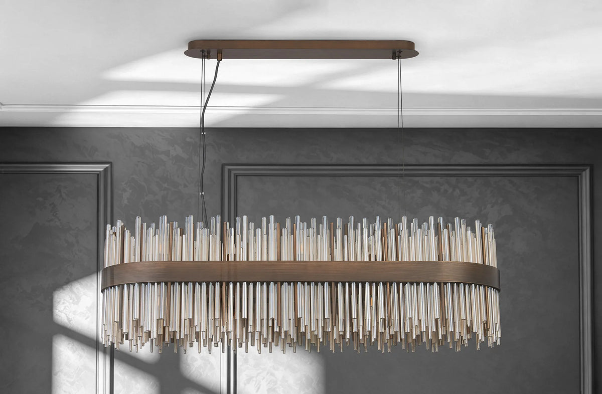 Fabula Kempton Glass Rod Oblong Pendant Light – Painted Matt Bronze & Cognac
