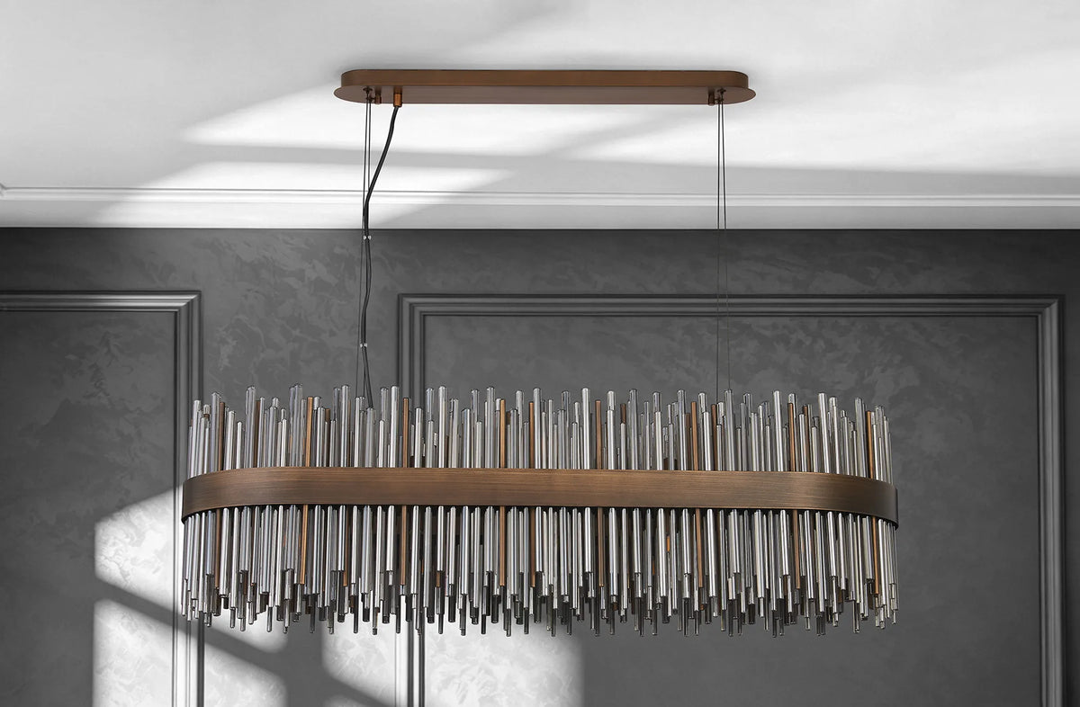 Fabula Kempton Glass Rod Oblong Pendant Light – Painted Matt Bronze & Smoke