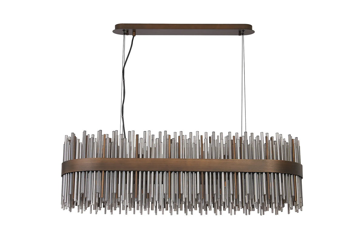 Fabula Kempton Glass Rod Oblong Pendant Light – Painted Matt Bronze & Smoke