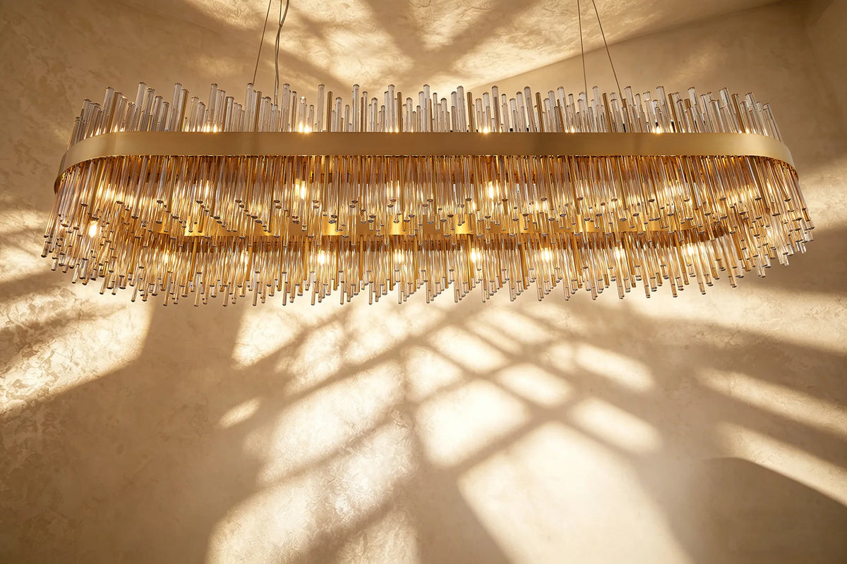 Fabula Kempton Glass Rod Oblong Pendant Light – Brass & Cognac
