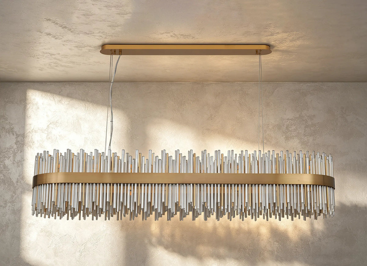 Fabula Kempton Glass Rod Oblong Pendant Light – Brass & Cognac