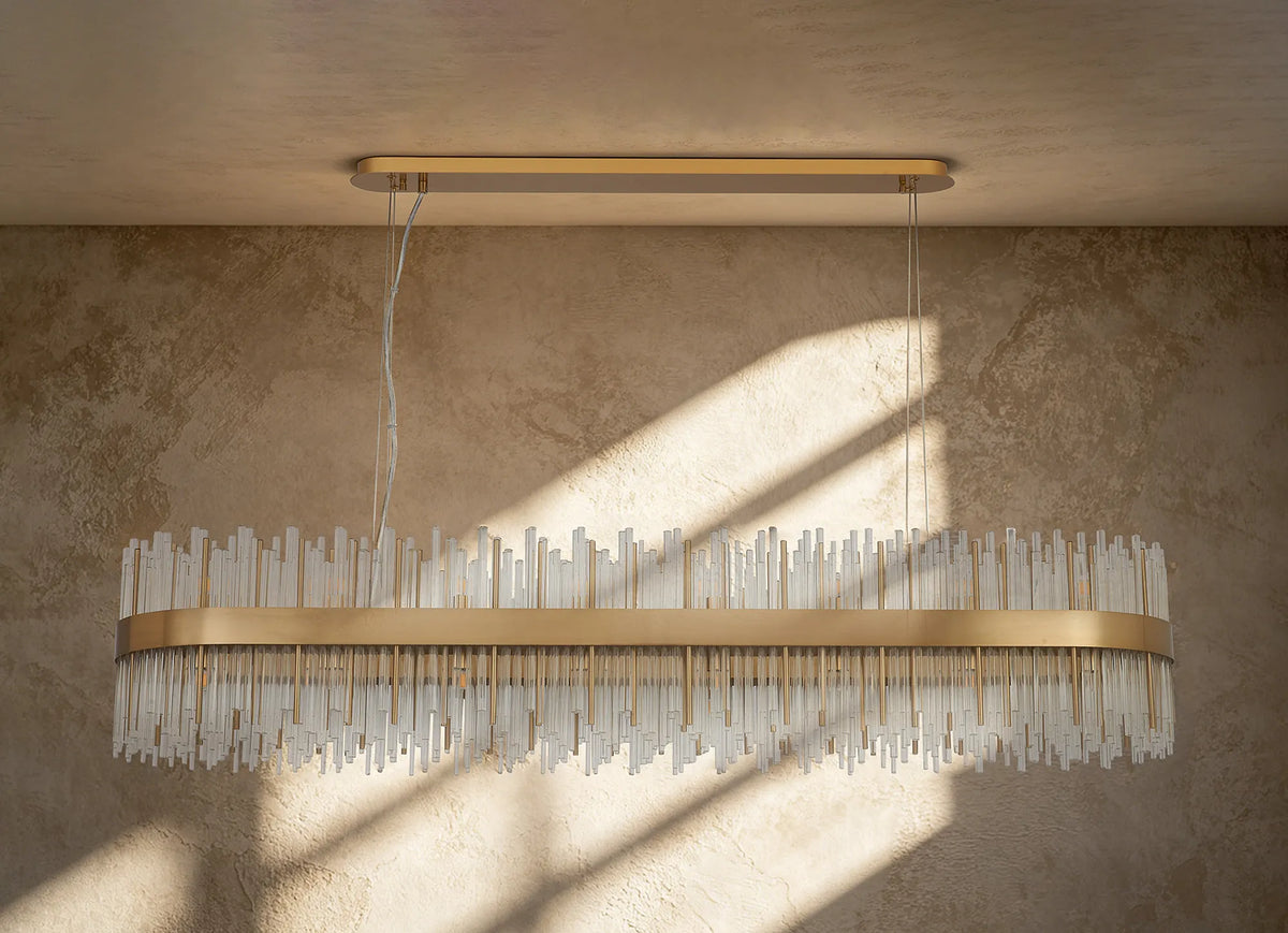 Fabula Kempton Glass Rod Oblong Pendant Light – Brass & Clear