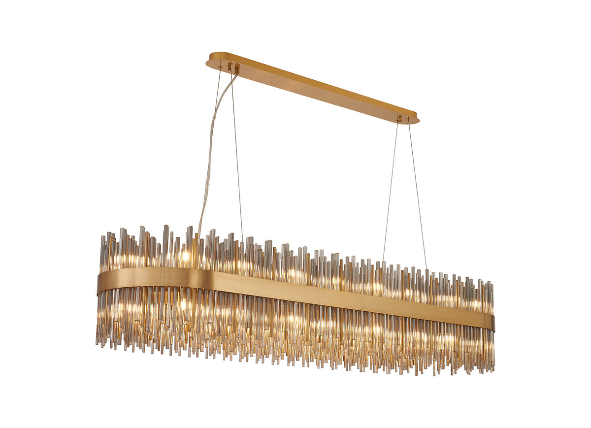 Fabula Kempton Glass Rod Oblong Pendant Light – Brass & Smoke 150 cm