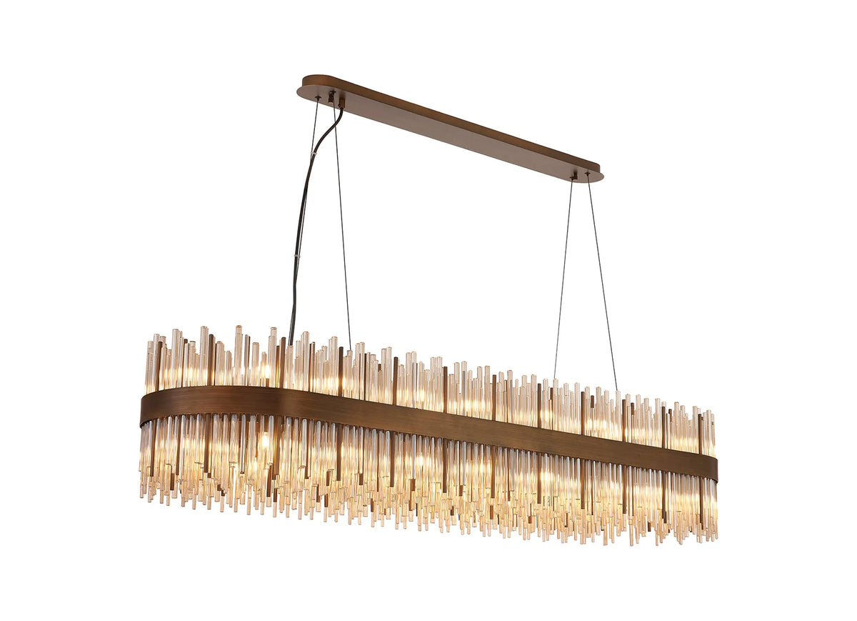 Fabula Kempton Glass Rod Oblong Pendant Light – Painted Matt Bronze & Cognac 150 cm