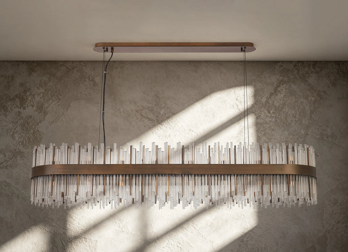 Fabula Kempton Glass Rod Oblong Pendant Light – Painted Matt Bronze & Clear