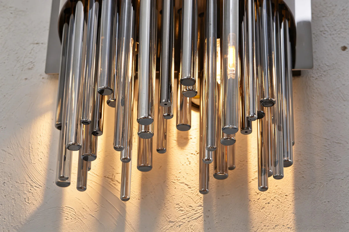 Fabula Kempton Glass Rod Wall Light – 21 cm – Black Chrome & Smoke