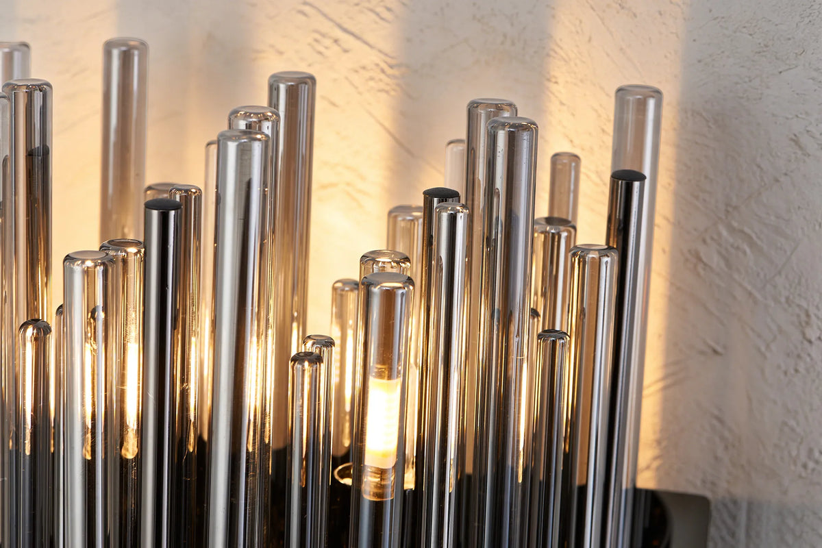 Fabula Kempton Glass Rod Wall Light – 21 cm – Black Chrome & Smoke