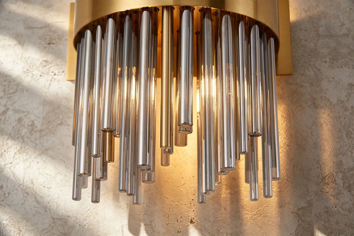 Fabula Kempton Glass Rod Wall Light – 21 cm – Brass & Smoke