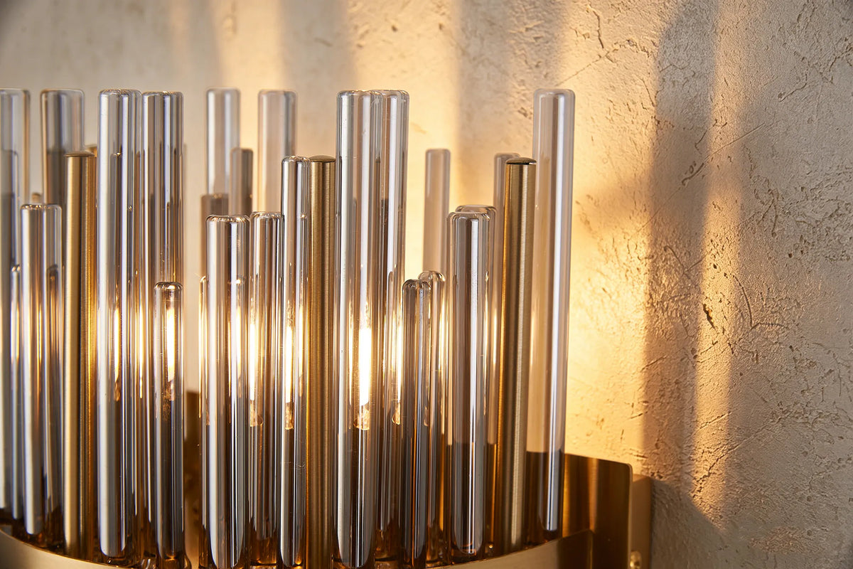Fabula Kempton Glass Rod Wall Light – 21 cm – Brass & Smoke
