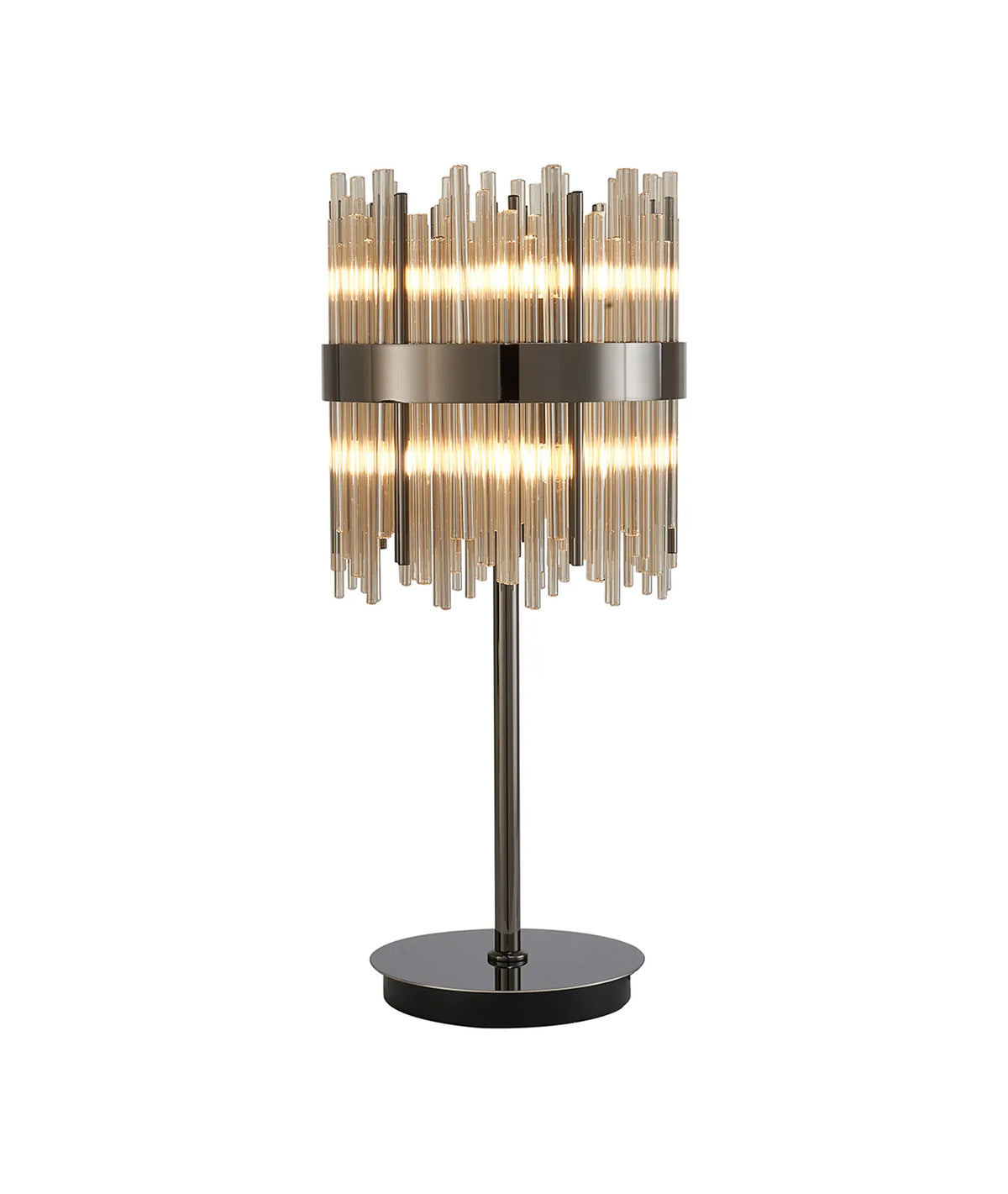 Fabula Kempton Glass Rod Table Lamp – 26 cm – Black Chrome & Cognac 26 cm
