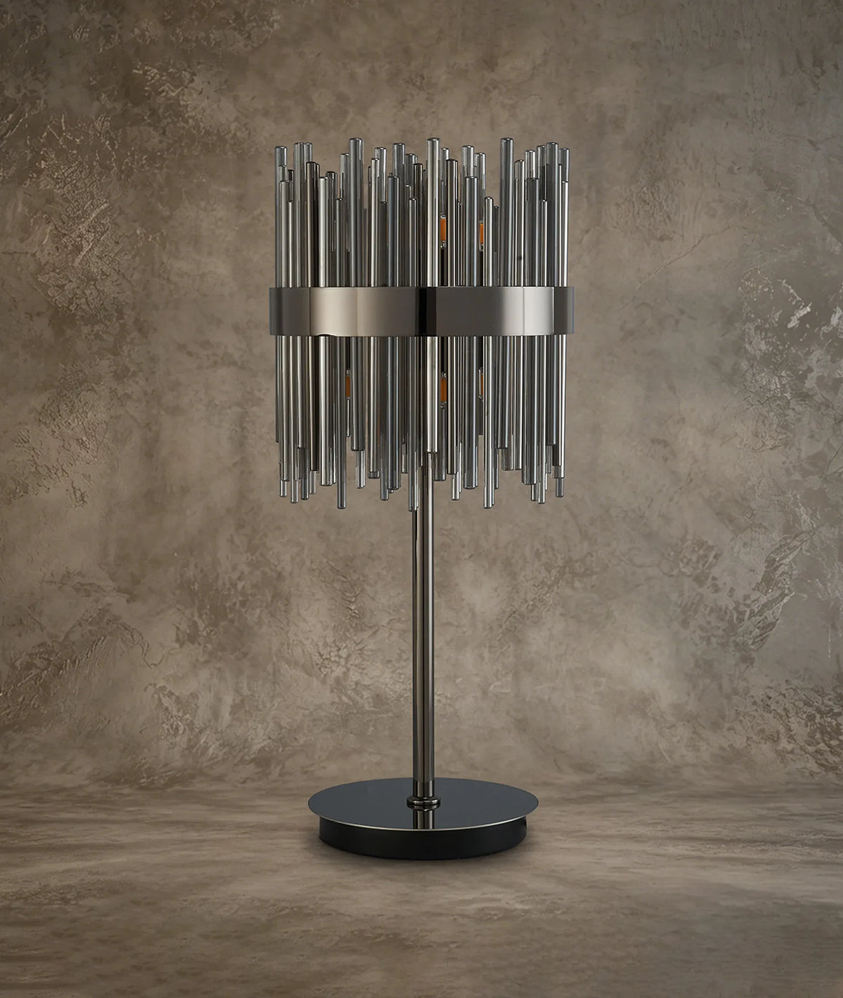 Fabula Kempton Glass Rod Table Lamp – 26 cm – Black Chrome & Smoke