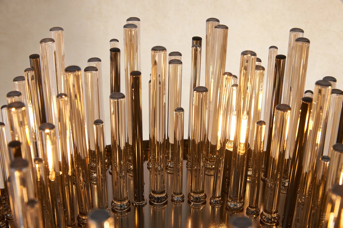Fabula Kempton Glass Rod Floor Lamp – 35 cm – Black Chrome & Cognac
