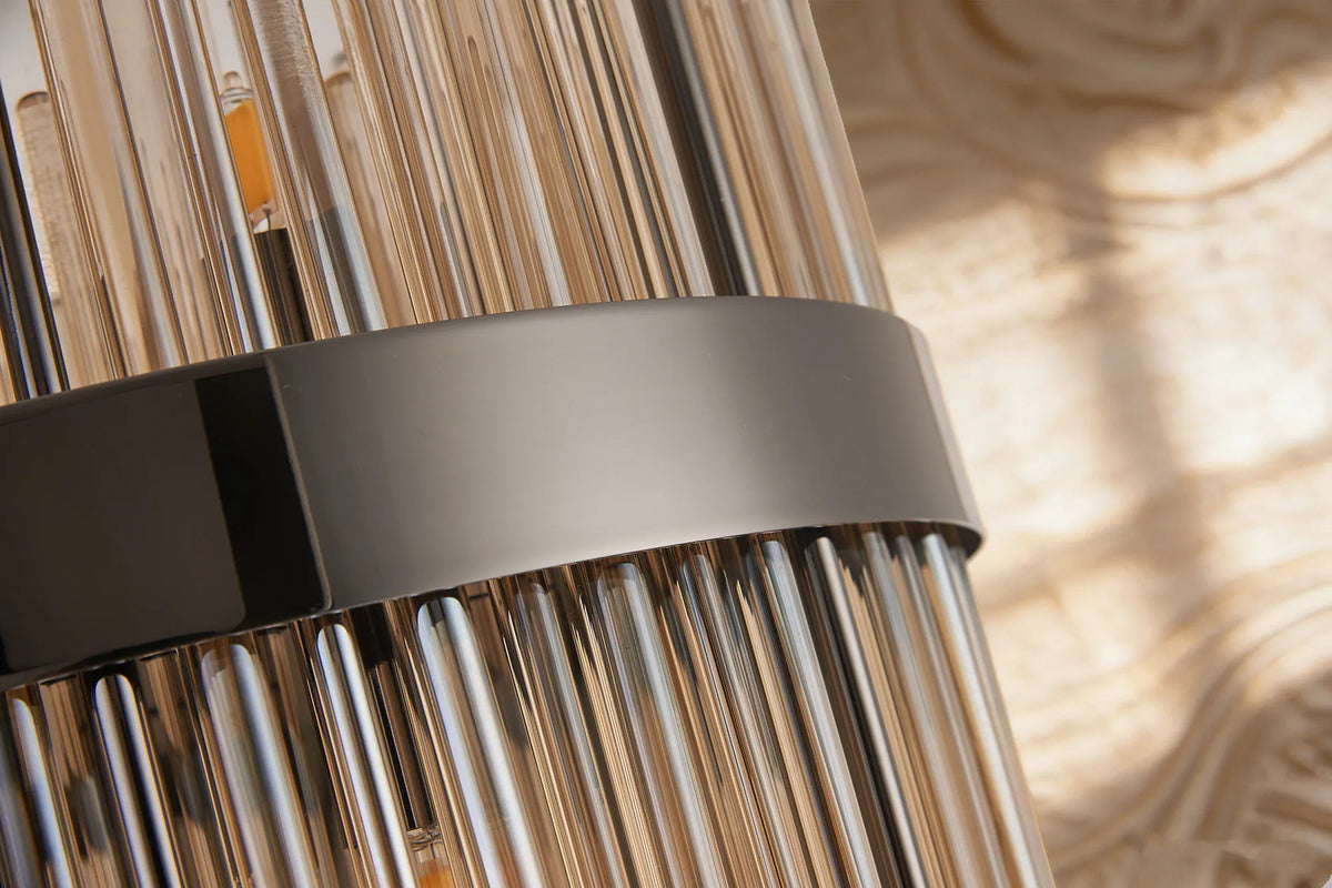 Fabula Kempton Glass Rod Floor Lamp – 35 cm – Black Chrome & Cognac