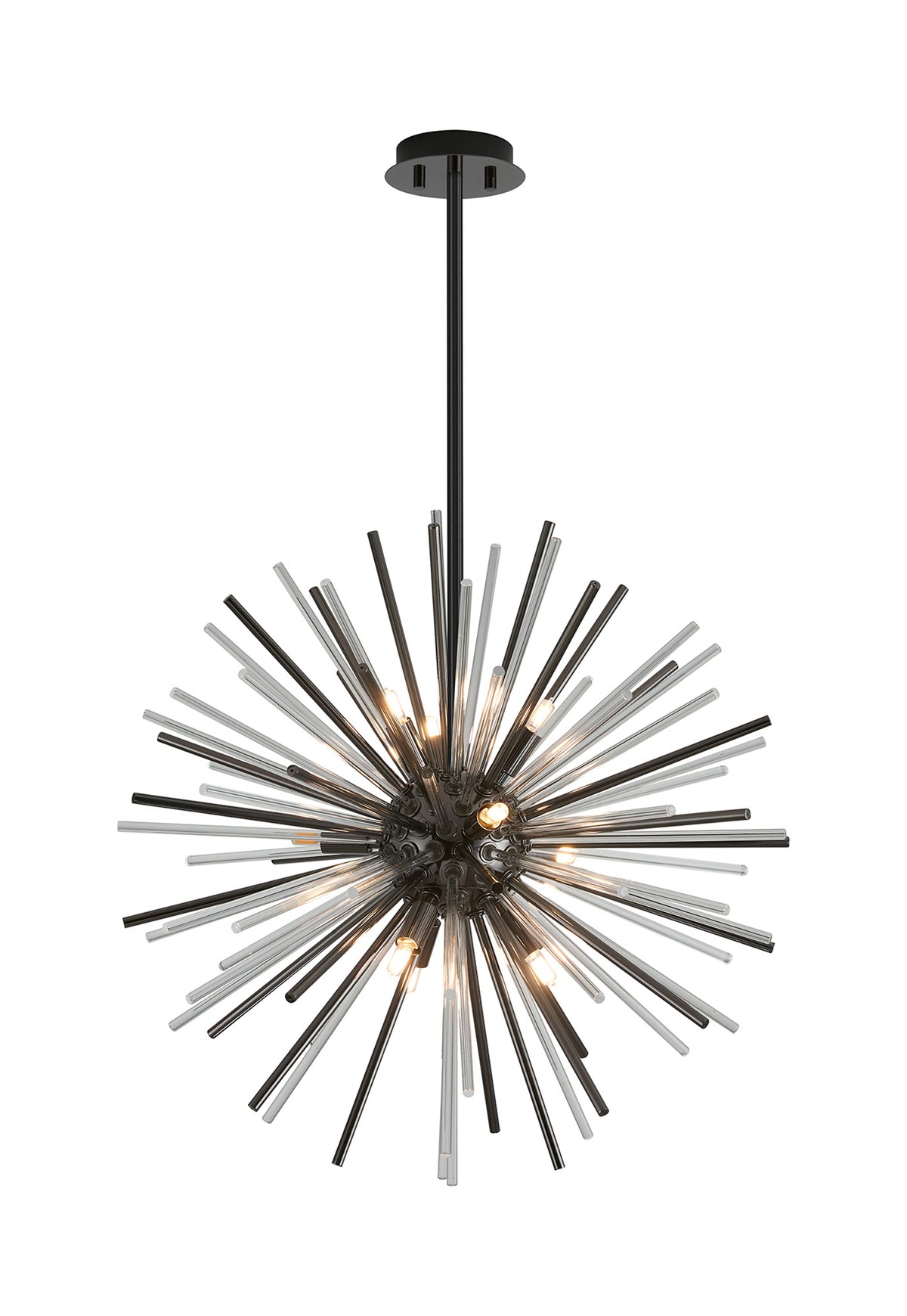 Fabula Kempton Sputnik Glass Rod Round Pendant Light – Black Chrome & Clear 55 cm