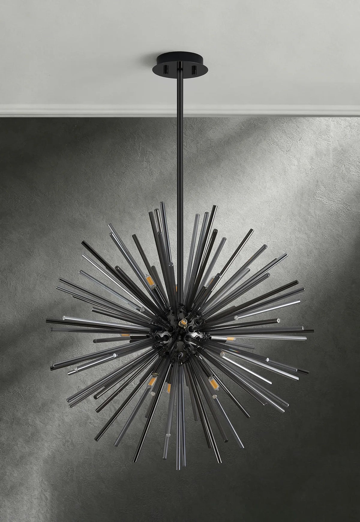 Fabula Kempton Sputnik Glass Rod Round Pendant Light – Black Chrome & Smoke