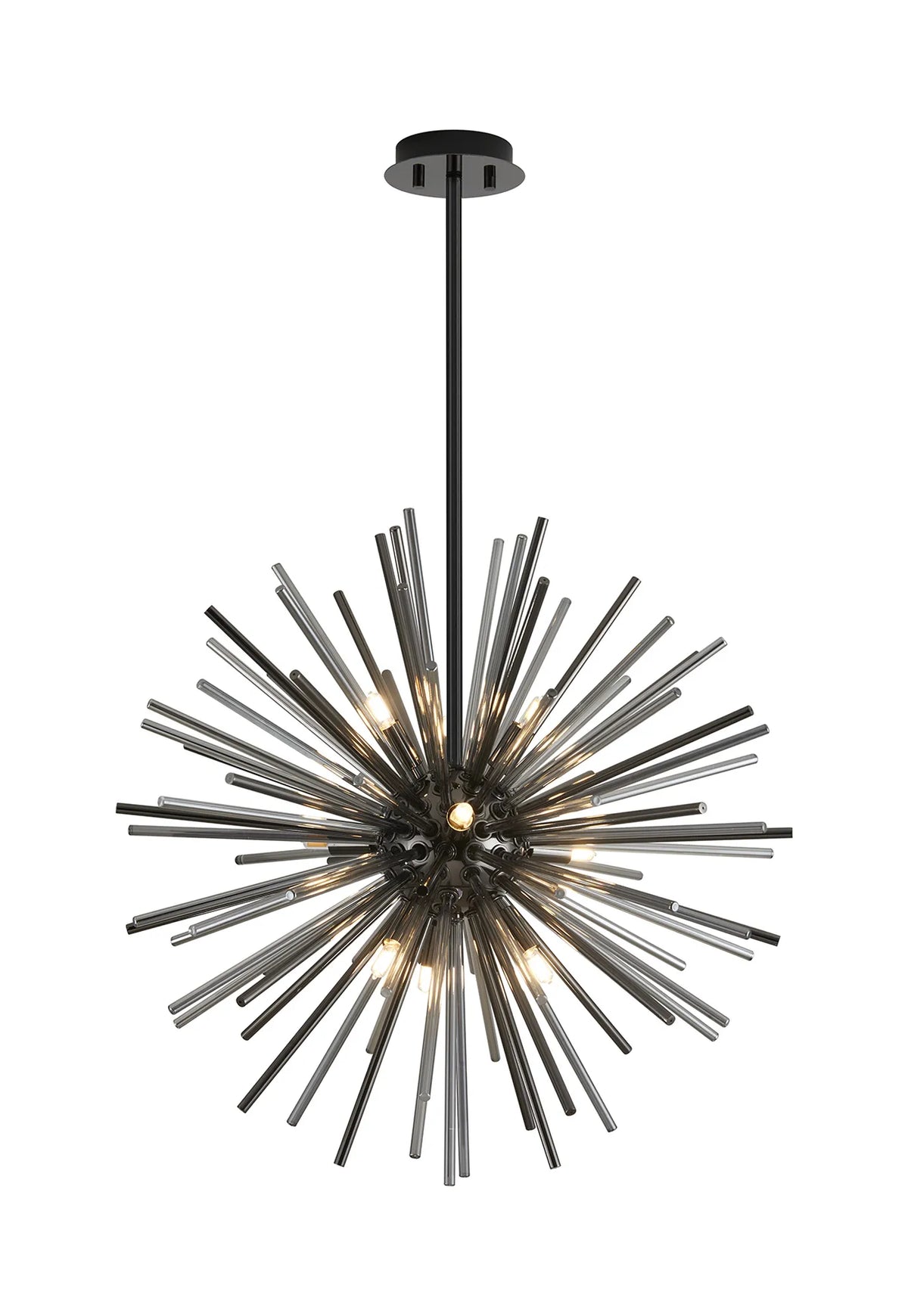 Fabula Kempton Sputnik Glass Rod Round Pendant Light – Black Chrome & Smoke 55 cm