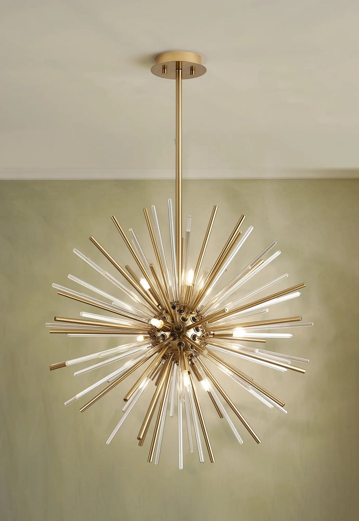 Fabula Kempton Sputnik Glass Rod Round Pendant Light – Brass & Cognac