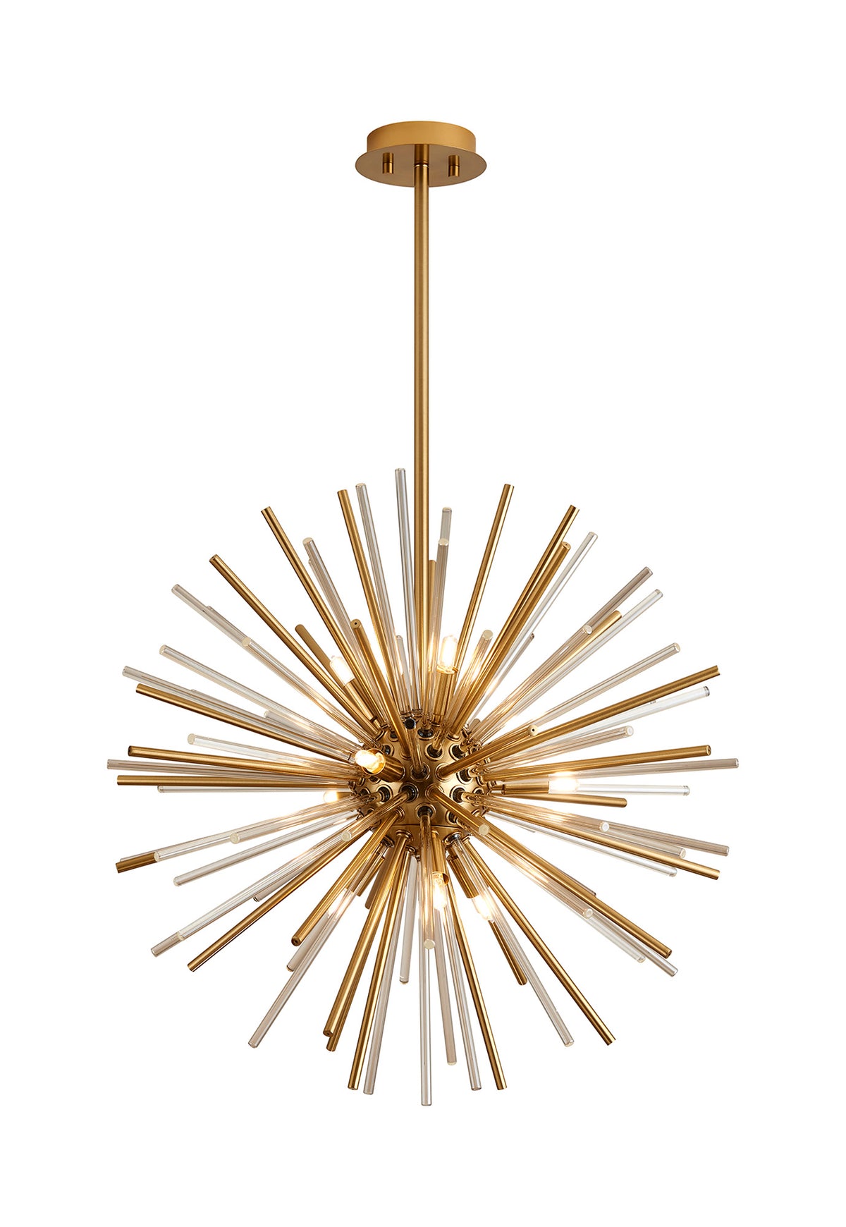Fabula Kempton Sputnik Glass Rod Round Pendant Light – Brass & Cognac 55 cm