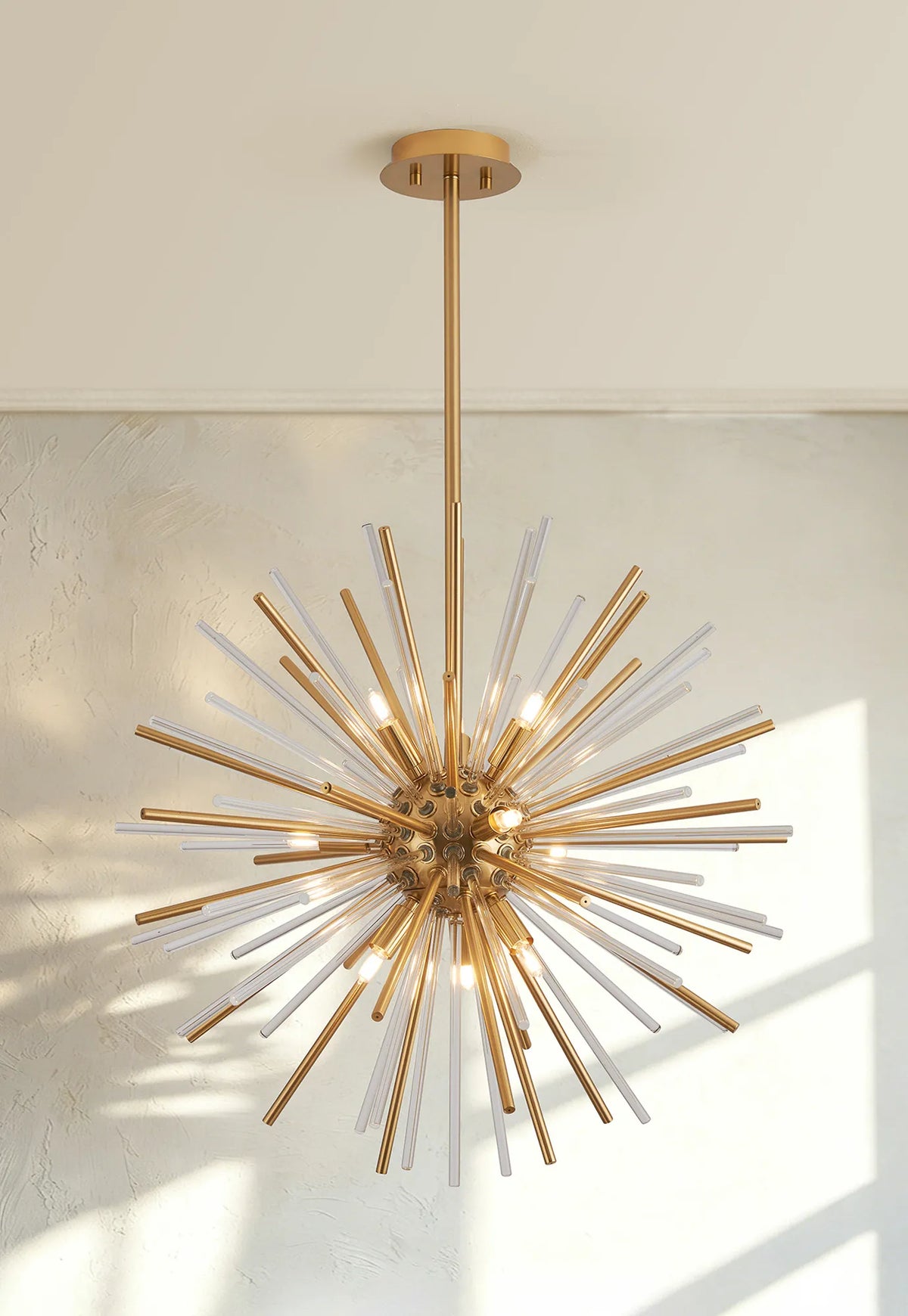 Fabula Kempton Sputnik Glass Rod Round Pendant Light – Brass & Clear