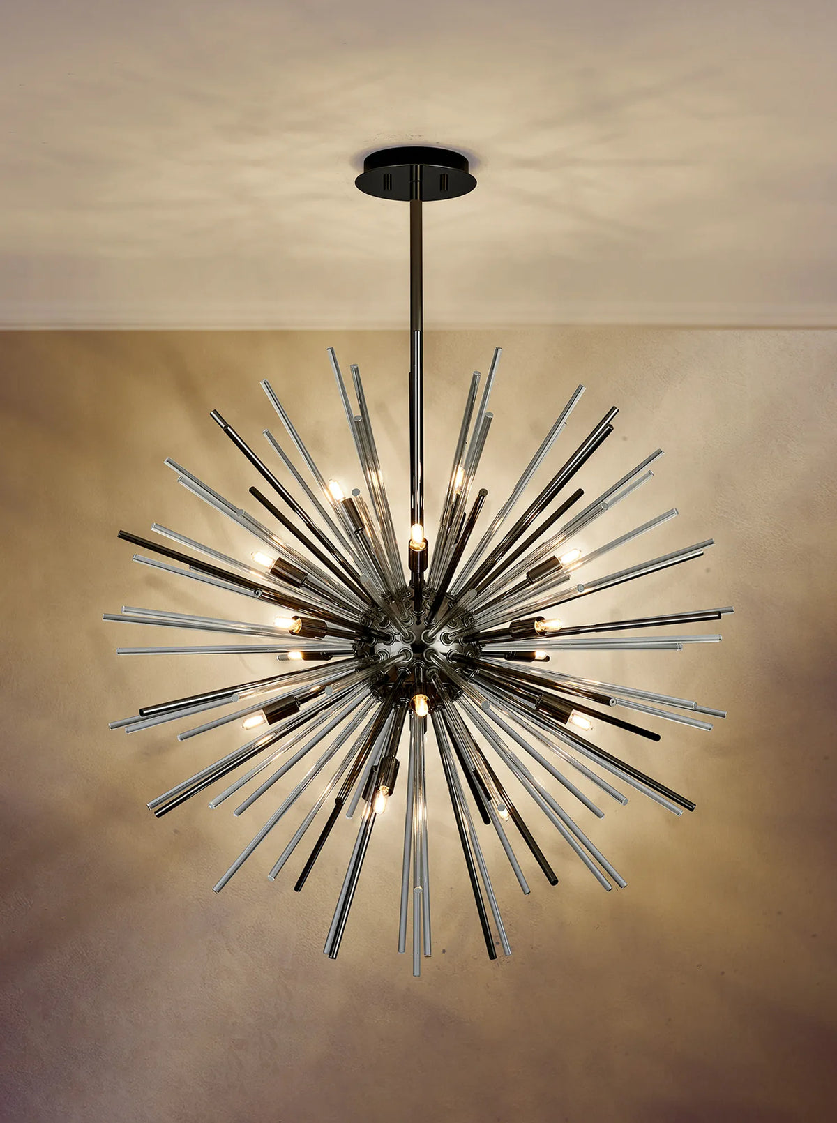 Fabula Kempton Sputnik Glass Rod Round Pendant Light – Black Chrome & Clear