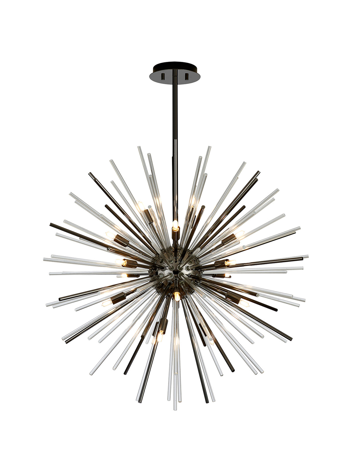 Fabula Kempton Sputnik Glass Rod Round Pendant Light – Black Chrome & Clear 75 cm
