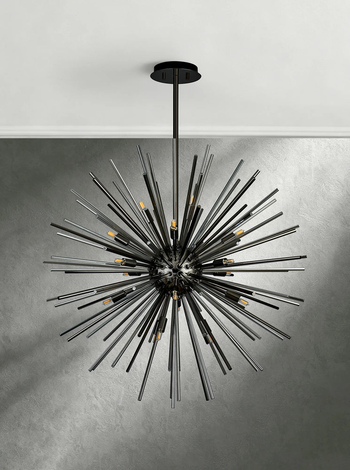 Fabula Kempton Sputnik Glass Rod Round Pendant Light – Black Chrome & Smoke