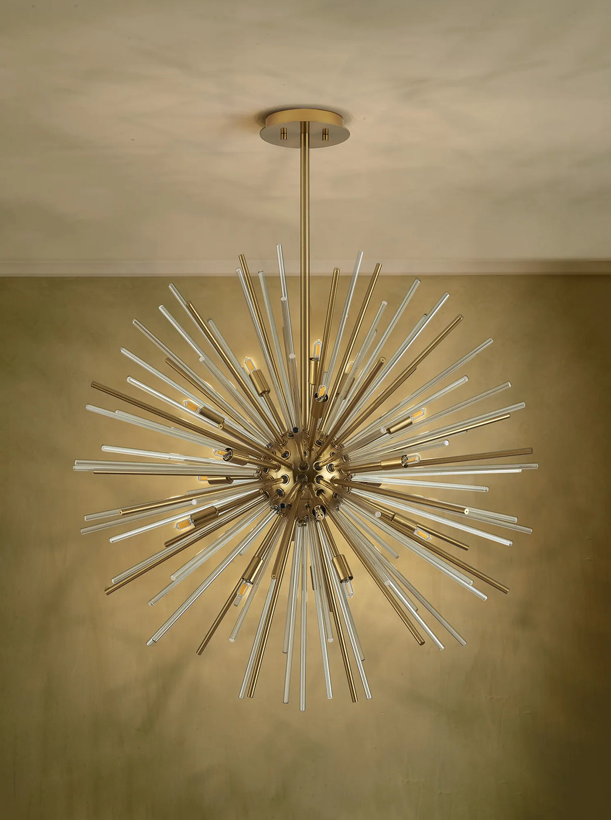 Fabula Kempton Sputnik Glass Rod Round Pendant Light – Brass & Cognac