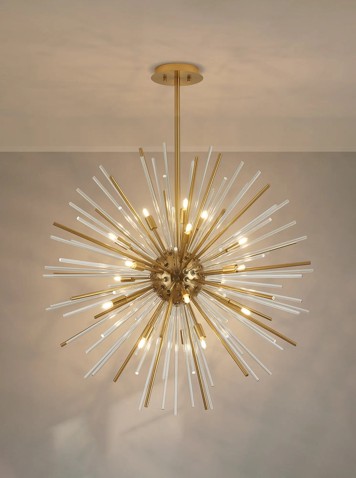 Fabula Kempton Sputnik Glass Rod Round Pendant Light – Brass & Clear