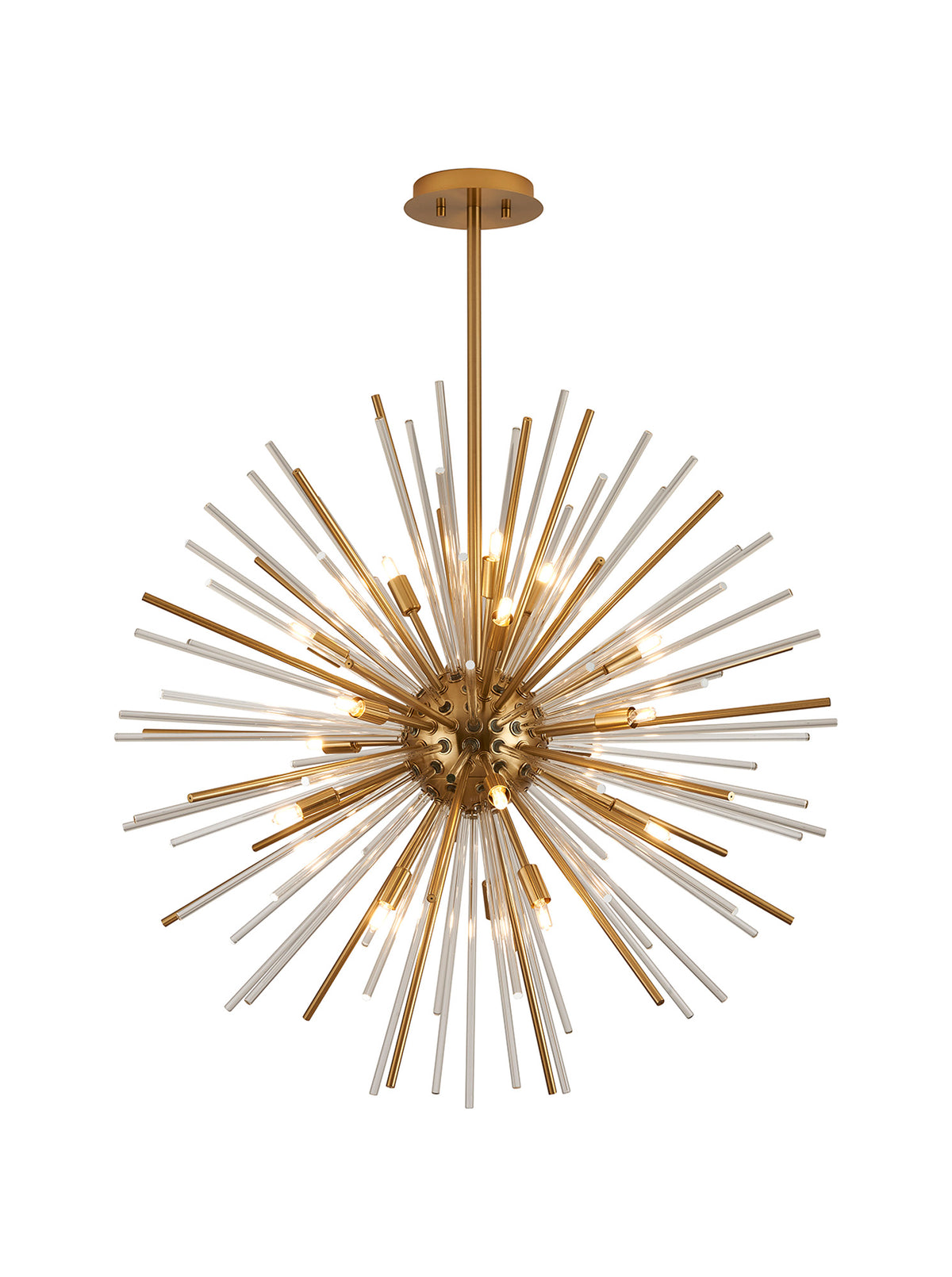 Fabula Kempton Sputnik Glass Rod Round Pendant Light – Brass & Clear 75 cm