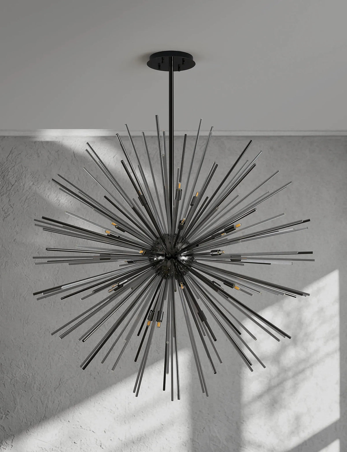 Fabula Kempton Sputnik Glass Rod Round Pendant Light – Black Chrome & Clear