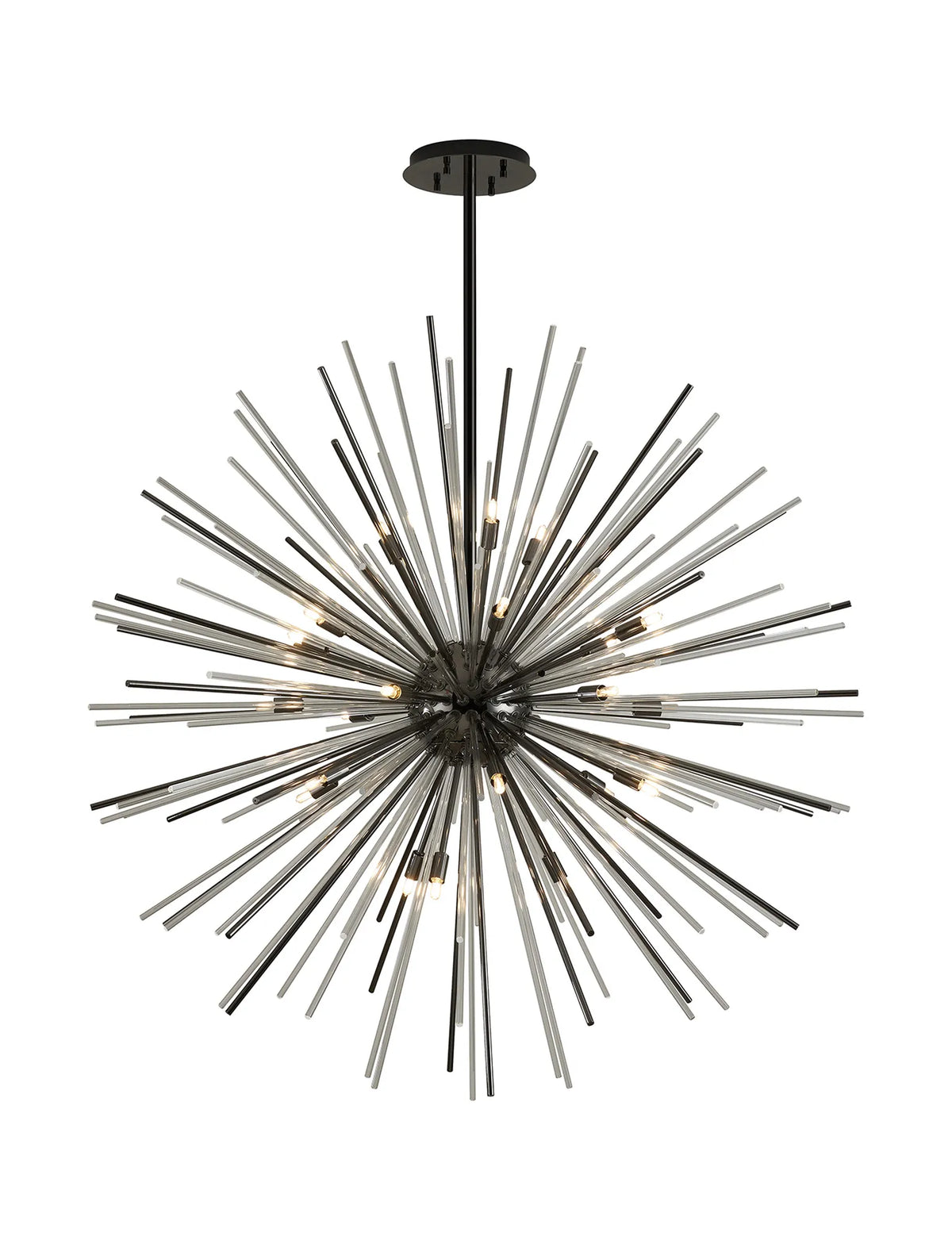 Fabula Kempton Sputnik Glass Rod Round Pendant Light – Black Chrome & Clear 112 cm