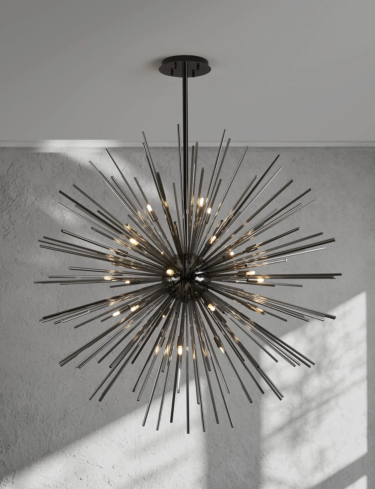 Fabula Kempton Sputnik Glass Rod Round Pendant Light – Black Chrome & Smoke