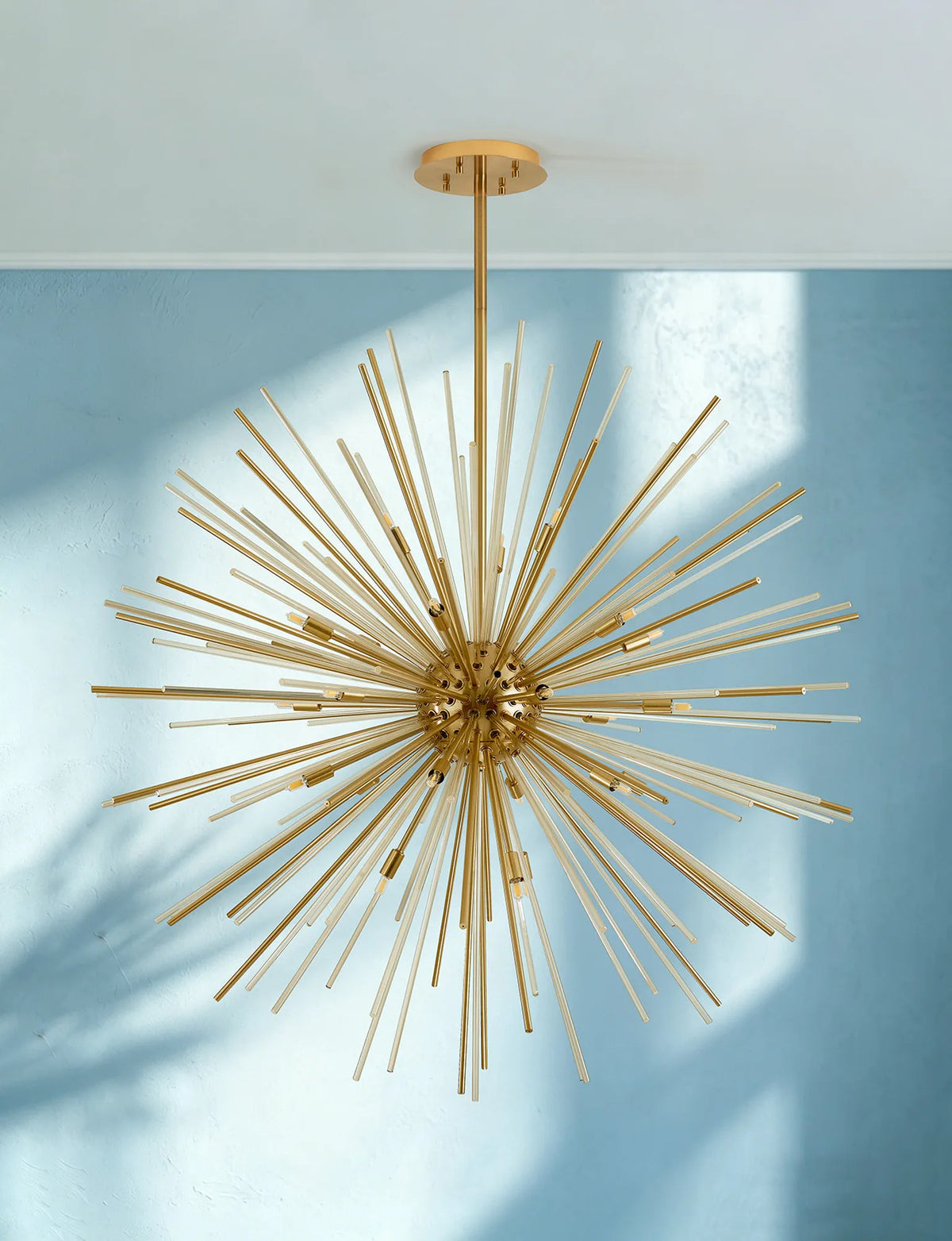 Fabula Kempton Sputnik Glass Rod Round Pendant Light – Brass & Cognac