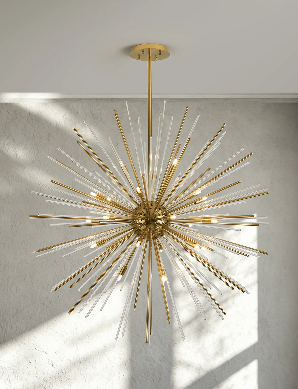 Fabula Kempton Sputnik Glass Rod Round Pendant Light – Brass & Clear