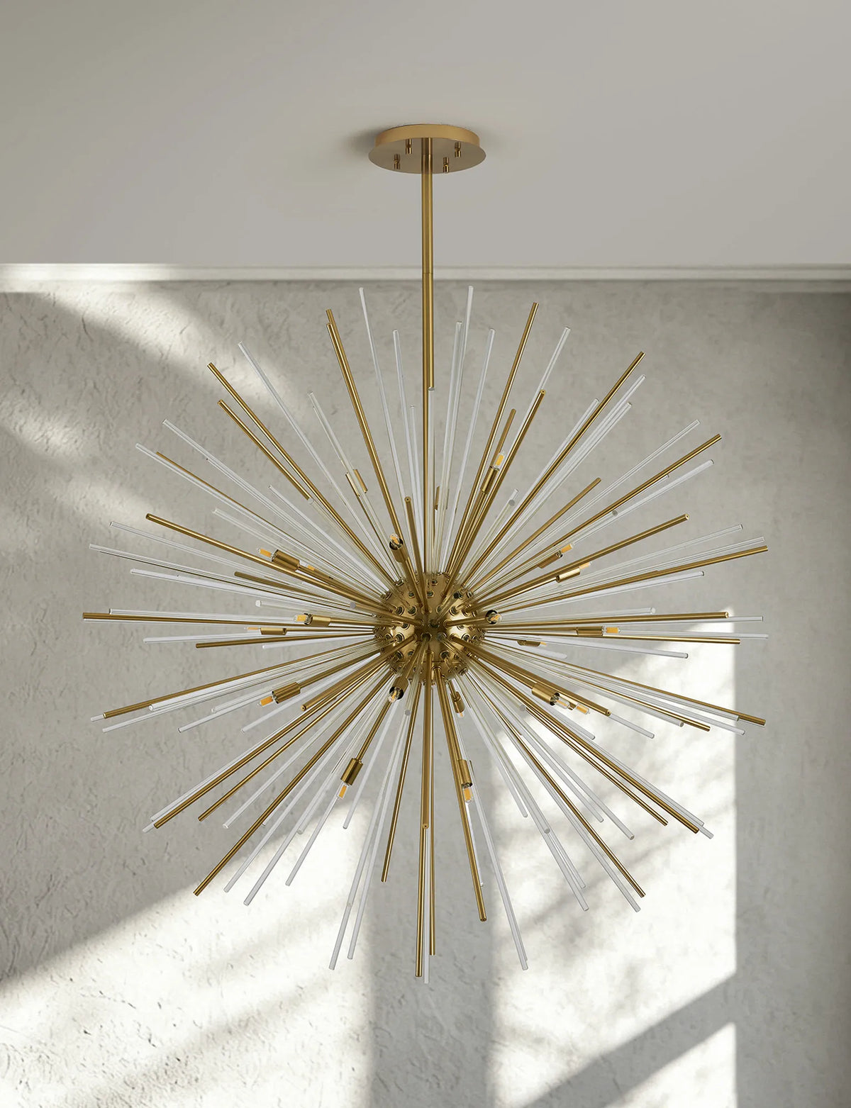 Fabula Kempton Sputnik Glass Rod Round Pendant Light – Brass & Clear